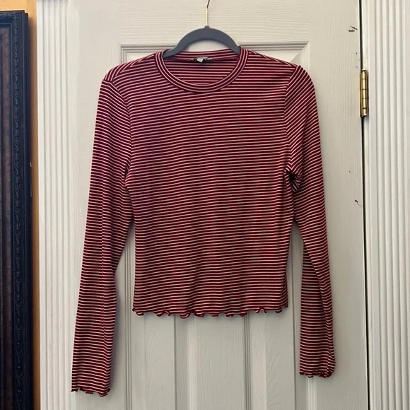 Charlotte Russe large red and white striped long sleeve shirt - Picture 1 of 2